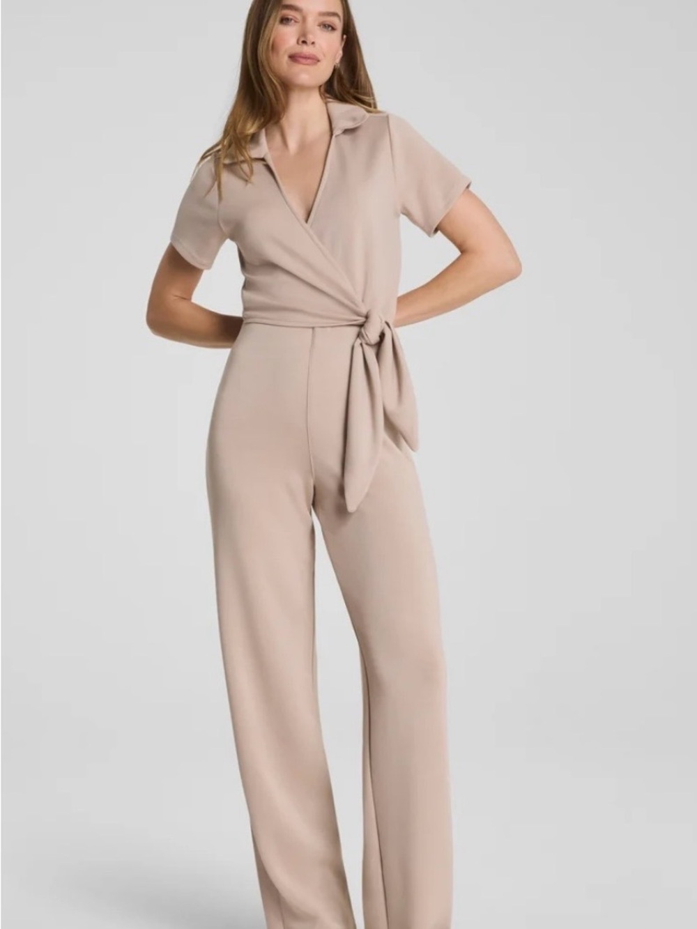 SPANX AirEssentials
Collared Tie-Waist Jumpsuit in Dune Size L